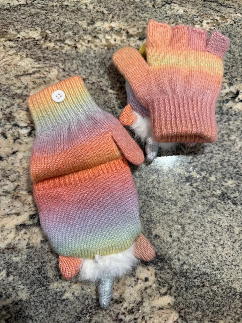Unbranded Kids Rainbow Unicorn Convertible Mittens - Pastel Pink Yellow